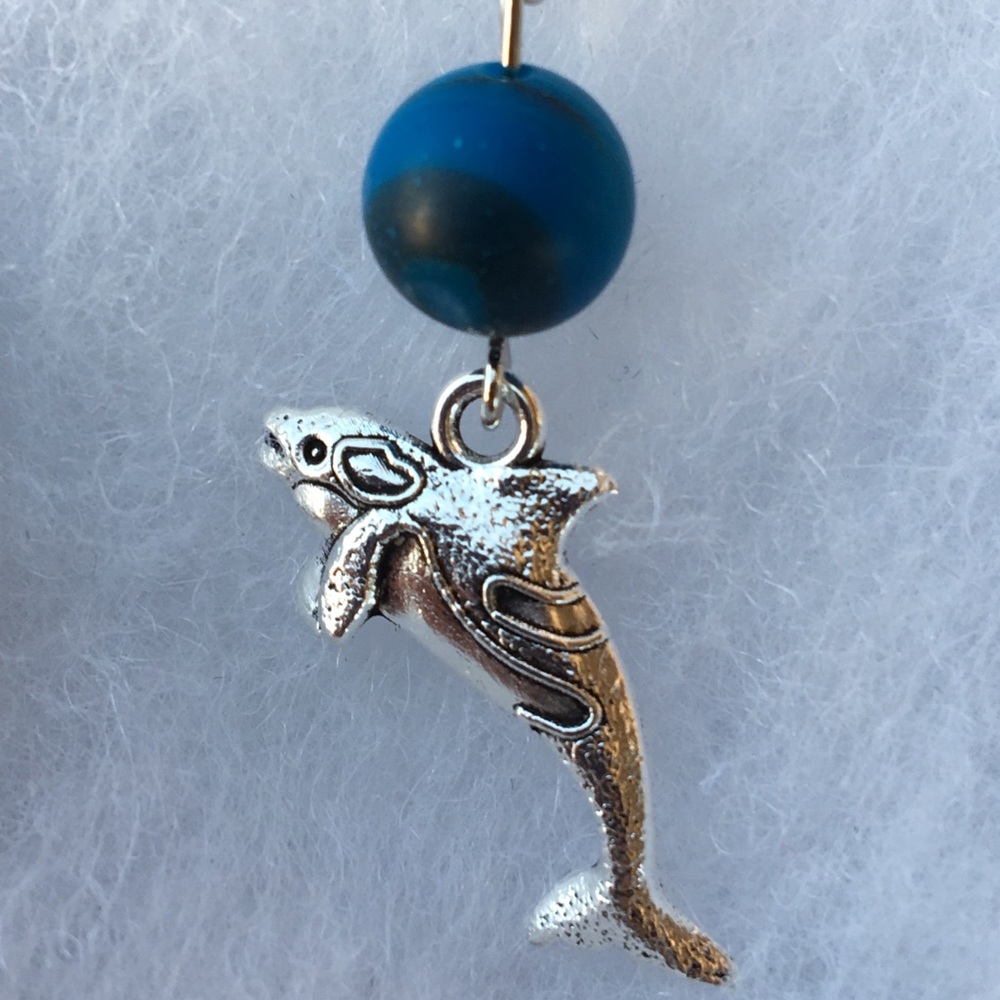 Blue Stripe Agate Whale Earrings - Picture 4 of 8
